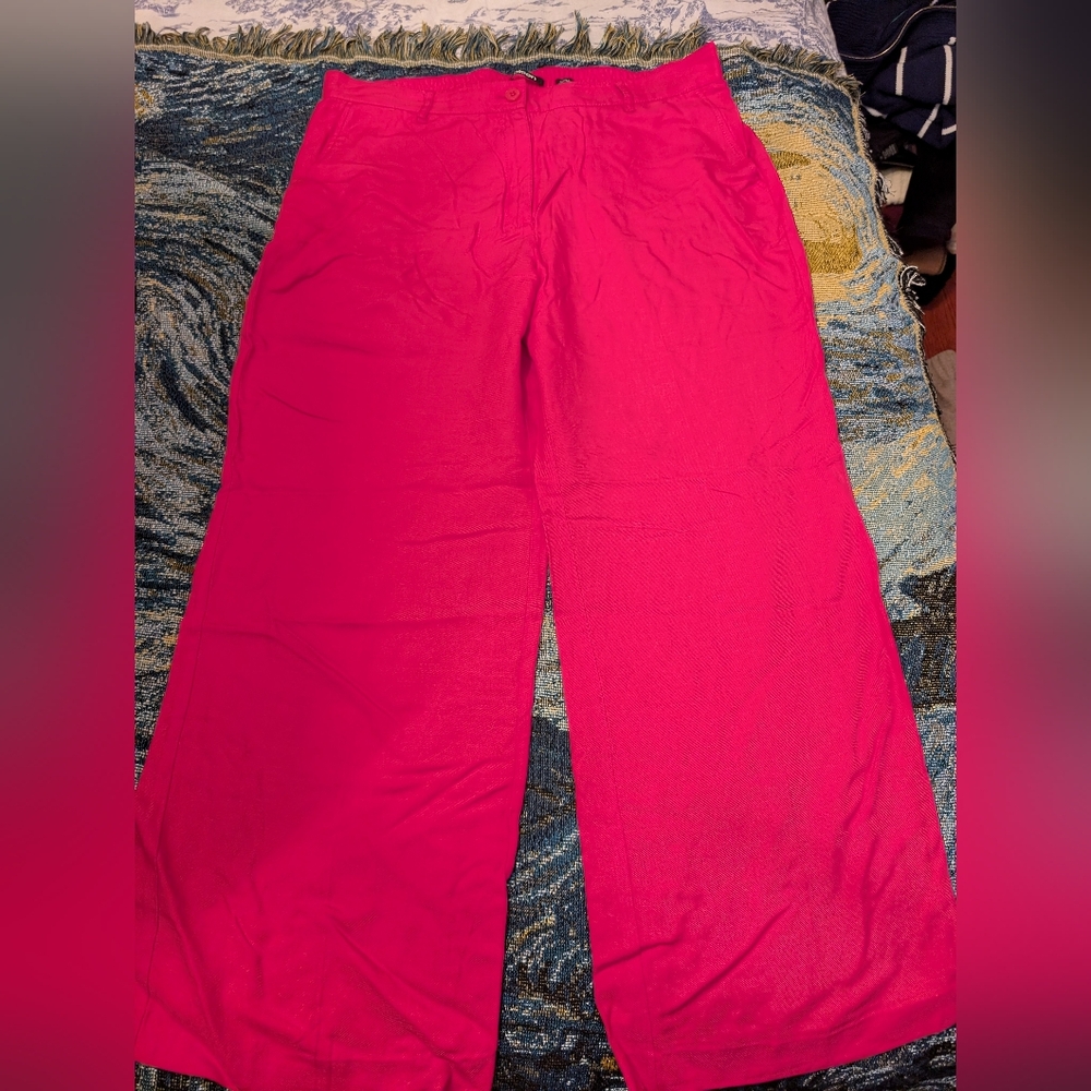 Vibrant Pink Olsen Wide-Leg Linen Pants